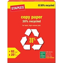 30% Recycled Copy Paper, 8 1/2 x 11, White, 500/Ream (112350/1542)
