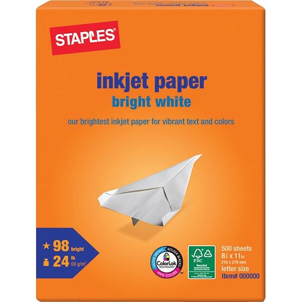 Staples Laser Paper, 8.5 x 11, 28 lbs., Bright White, 500 Sheets