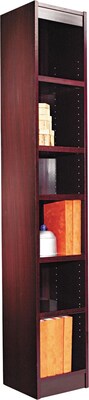 Alera® Narrow Profile Bookcase in Mahogany Finish, 6-Shelves, 12W