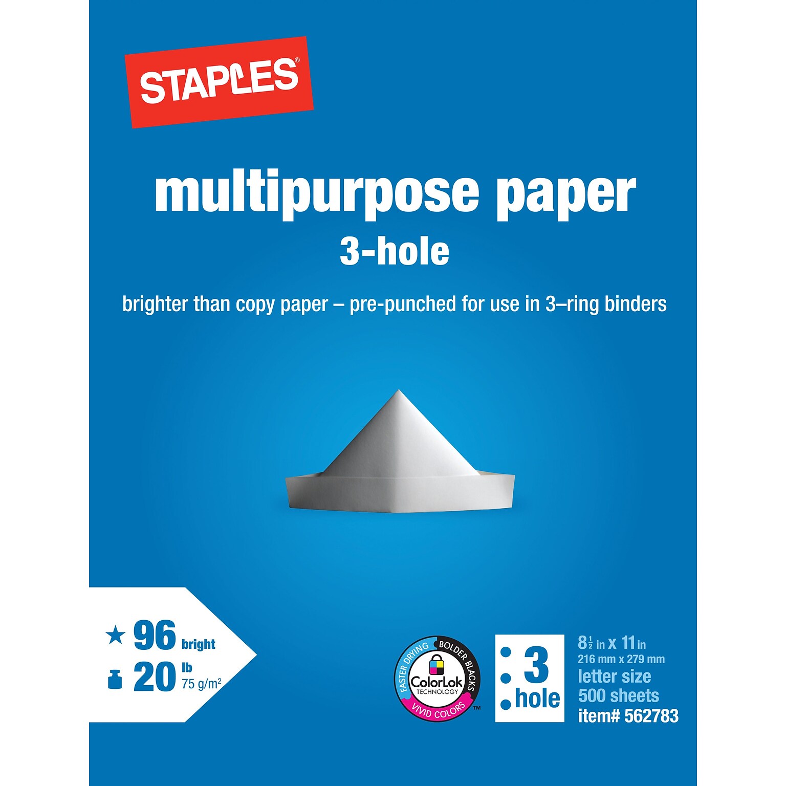 Multipurpose Paper, 8 1/2 x 11, 3-Hole Punched, Ream