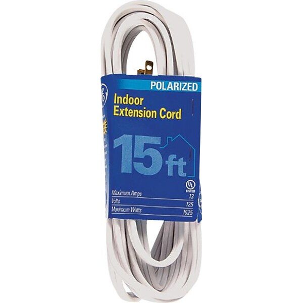 GE Polarized 15 Extension Cord, 3-Outlet, White (51962)