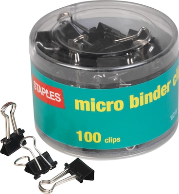 Staples 0.5W Binder Clips, Micro, Black, 100/Pack (15340)