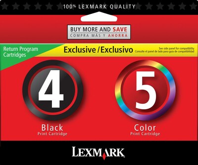 Lexmark 45 Black/Tri-Color Standard Yield Ink Cartridge, 2/Pack (18C2255)