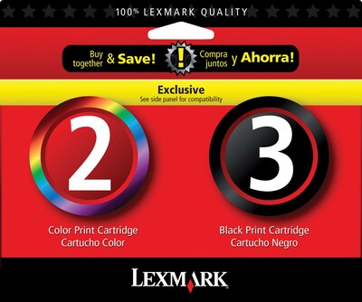 Lexmark 2/3 Black/Tri-Color Standard Yield Ink Cartridge, 2/Pack (18C1737)