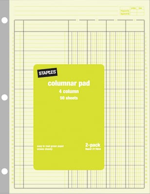 Staples Columnar Books, 100 Pages, Green, 2/Pack (217844ABF)