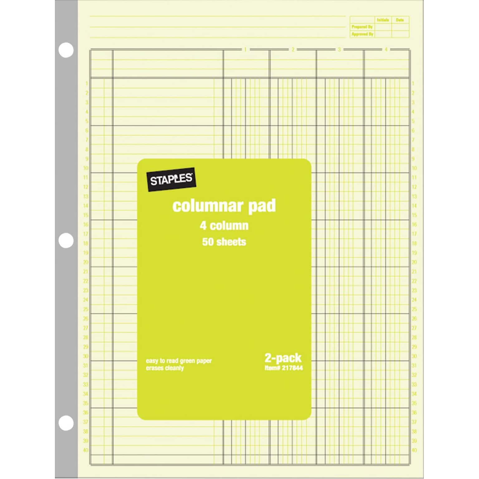 Staples Columnar Books, 100 Pages, Green, 2/Pack (217844ABF)