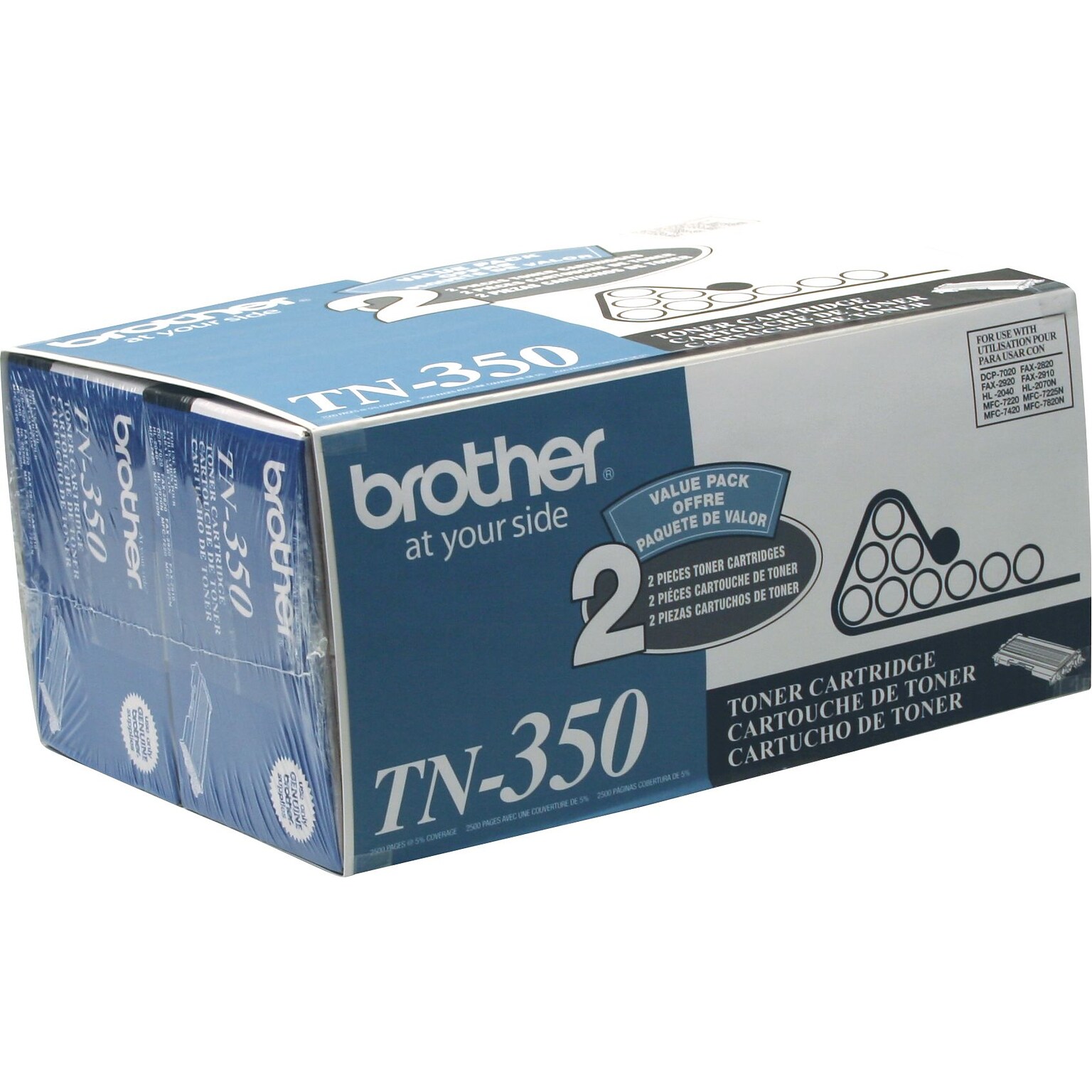 Brother TN-350 Black Standard Yield Toner Cartridge, 2/Pack (TN3502PK)