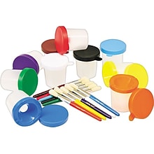 Creativity Street® No-Spill Cups and Coordinating Brushes, Assorted Colors, 10/Pack (5104)