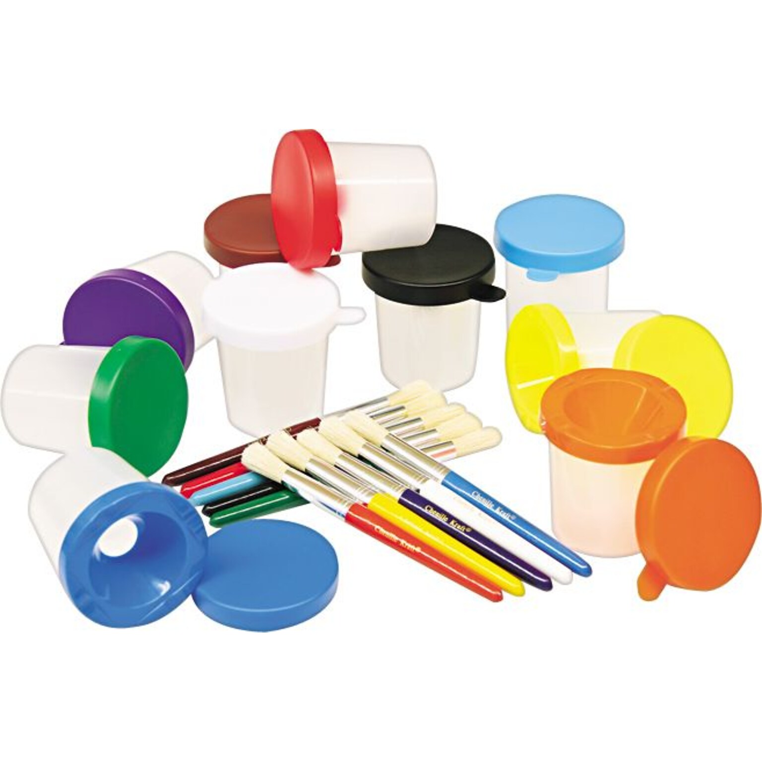 Creativity Street® No-Spill Cups and Coordinating Brushes, Assorted Colors, 10/Pack (5104)