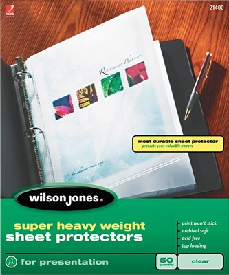 Wilson Jones Top-Loading Sheet Protectors, Super Heavy Weight, 8-1/2" x 11", Clear, 5 mil, 50/Box (WLJ21400)