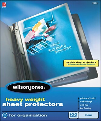 Wilson Jones Top-Loading Sheet Protectors, Heavy Weight, 8-1/2 x 11,  Clear, 3.3 mil, 100/Box (WLJ
