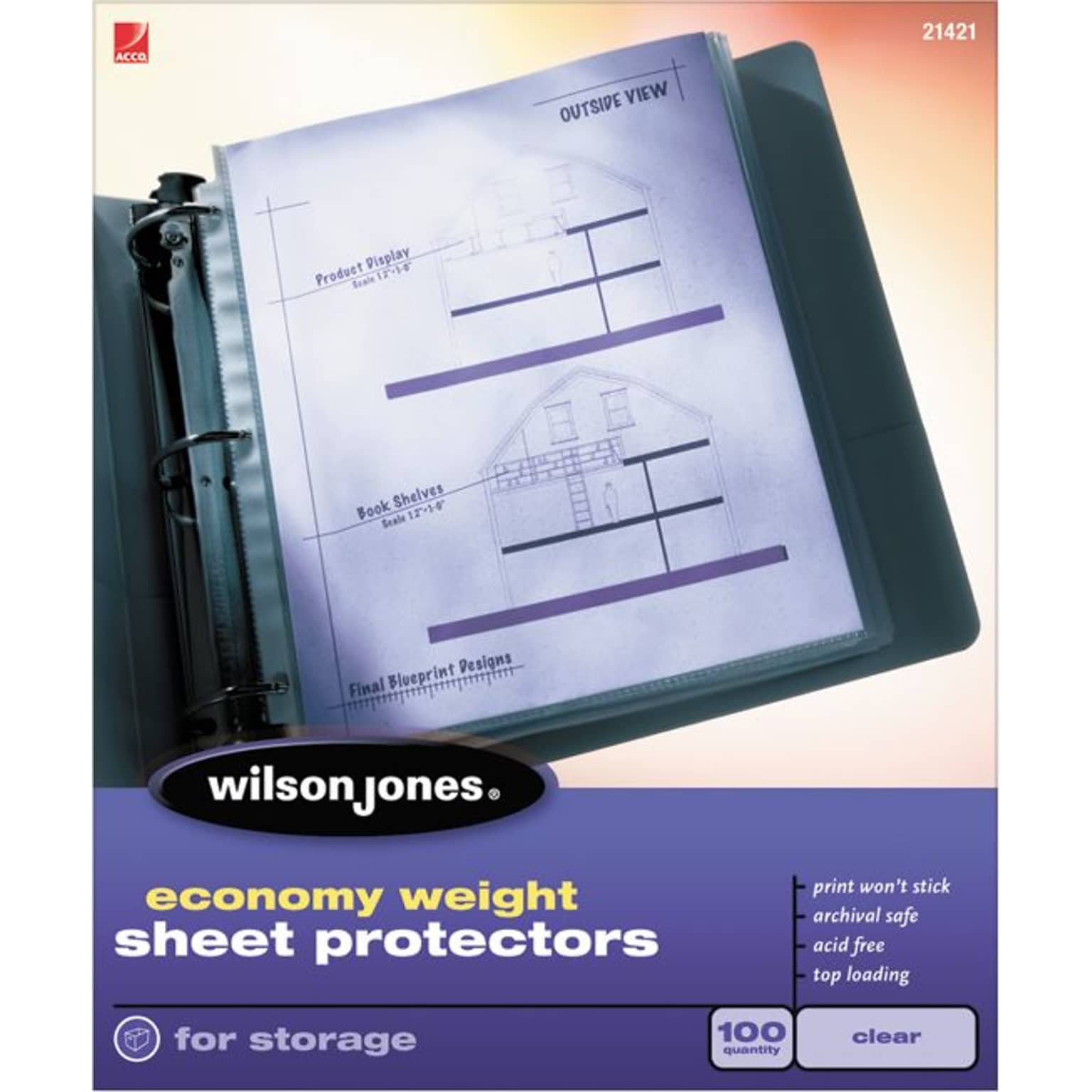 Wilson Jones Top-Loading Sheet Protectors, Economy Weight, 8-1/2 x 11, Clear, 2 mil, 50/Box (WLJ21420)