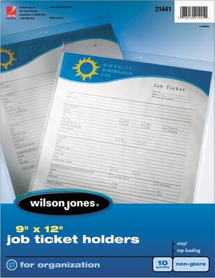 Wilson Jones Job Ticket Holder Sheet Protectors, Super Heavy Weight, 9 x 12, Non-glare clear, 5 mil, 10/Bx (WLJ21441)