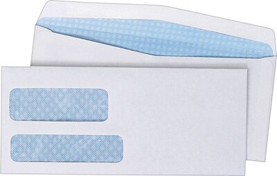 Quality Park Security Tinted #9 Double Window Envelope, 3 7/8" x 8 7/8", White Wove, 500/Box (24524)