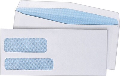 Quality Park Security Tinted #9 Double Window Envelope, 3 7/8 x 8 7/8, White Wove, 500/Box (24524)