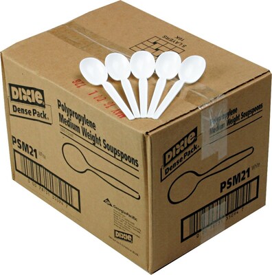 Dixie Plastic Soup Spoon, 5-9/16” Medium-Weight, White, 1000/Pack (PSM21)