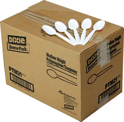 Dixie Plastic Teaspoon, 5-1/2" Medium-Weight, White, 1000/Carton (PTM21)