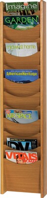 Safco Wood Display Rack, 12 Pockets, Medium Oak, 48 3/4H x 11W x 3 3/4D