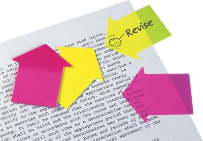 Redi-Tag® SeeNotes® Super Size Transparent Film Arrow Flags, Blank, Neon Yellow/Pink, 2 11/16 x 2 1/4, 60 Flags/Pad, 2 Pads/Pk