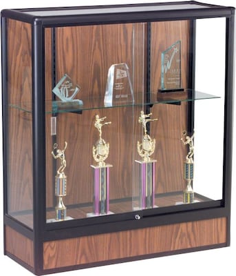 Best-Rite Counter-Height Glass Display Case, Walnut, 40H x 36W x 14D
