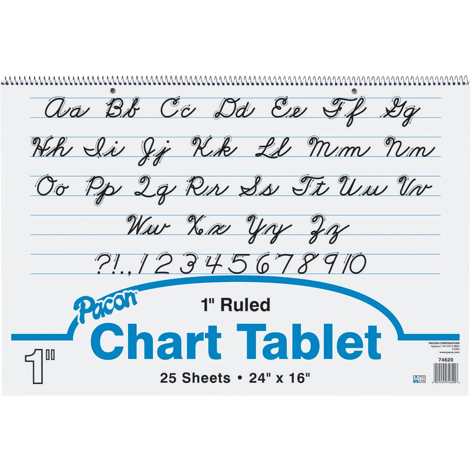 Pacon Two-Hole Punched Chart Tablet with Cursive Cover, 24 x 16, Ruled, 30 Sheets/Pk
