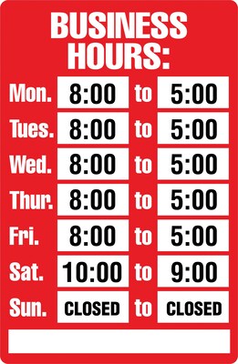 Cosco® Business Hours Sign Kit, 8x12" (098071)