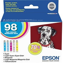 Epson T98 Cyan/Magenta/Yellow/Light Cyan/Light Magenta High Yield Ink Cartridge, 5/Pack   (T098920-S