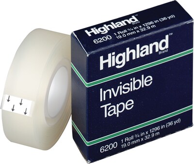 Highland Invisible Clear Tape, 0.75" x 36 yds., 1" Core, 144/Carton(6200341296CT)