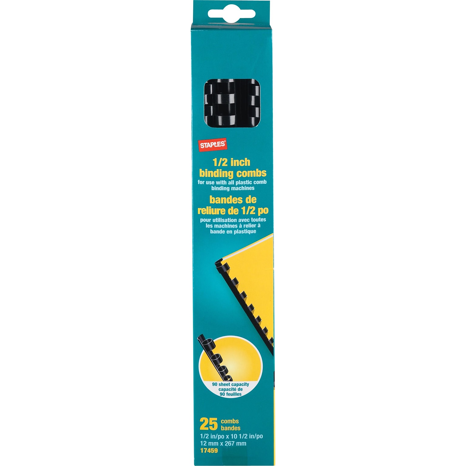 Staples® Plastic Binding Combs, Black, 1/2, 90-Sheet Capacity, 25/Pk