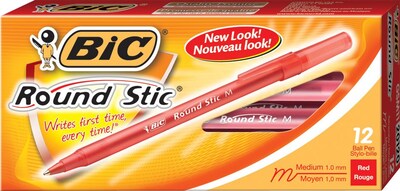 BIC® Round Stic® Xtra Life Ballpoint Pens, Medium Point, Red, 432/Carton (GSM11REDCT)