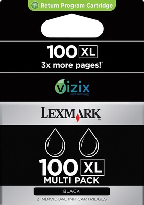 Lexmark 100XL Black Ink Cartridges, High Yield, 2/Pack (14N0683)
