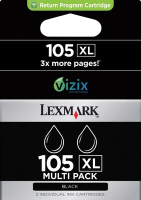 Lexmark 105XL Black High Yield Ink Cartridge, 2/Pack (14N1180)