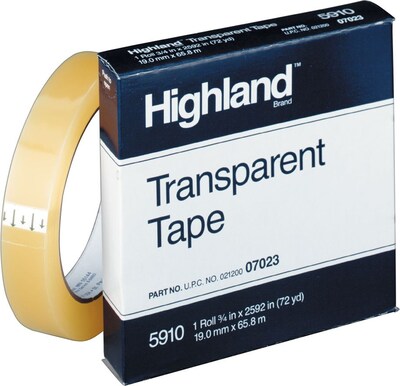 Highland™ Invisible Tape, Matte Finish, 1/2 x 72 yds., 1 Roll (MMM591012592)