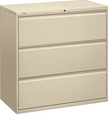 Hon® Brigade® 800 Series 3-Drawer Lateral File Cabinet, Putty, Legal (893LL)