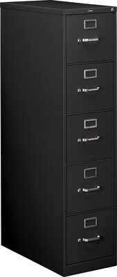 HON® 210 Series 5 Drawer Vertical File Cabinet with Lock, Black, Letter, 28D (HON215PP)