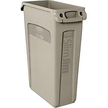 Rubbermaid Slim Jim Rectangular Trash Can Receptacle with Venting Channels, 23 Gallons, Beige (FG354