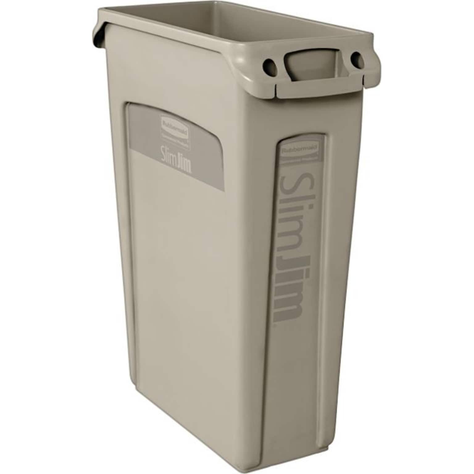 Rubbermaid Slim Jim Rectangular Trash Can Receptacle with Venting Channels, 23 Gallons, Beige (FG354060BEIG)