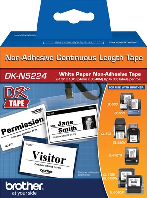 Brother DK-N5224 Non-Adhesive Wide Width Continuous Paper Labels, 2-1/10 x 100, Black on White (DK