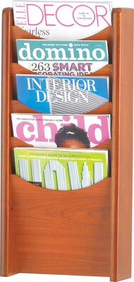 Safco® Solid Wood Wall-Mount Literature Display, 5-Pocket, Cherry
