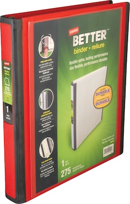 Staples® Better 1 3 Ring View Binder with D-Rings, Red (18370)