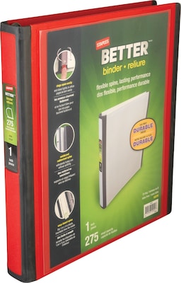 Staples® Better 1 3 Ring View Binder with D-Rings, Red (18370)