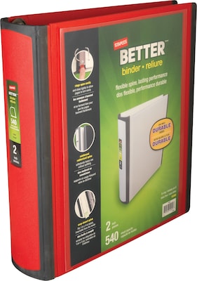 Staples® Better 2 3 Ring View Binder with D-Rings, Red (18368)