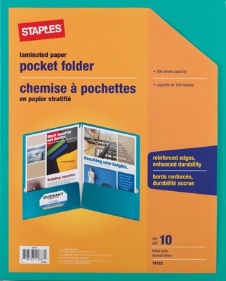 Twin-Pocket Laminated Portfolios, Teal, 10/ Pack