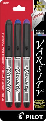 Pilot Varsity Fountain Pens, 1.0mm Nib, Assorted Ink, 3/Pack (90022)