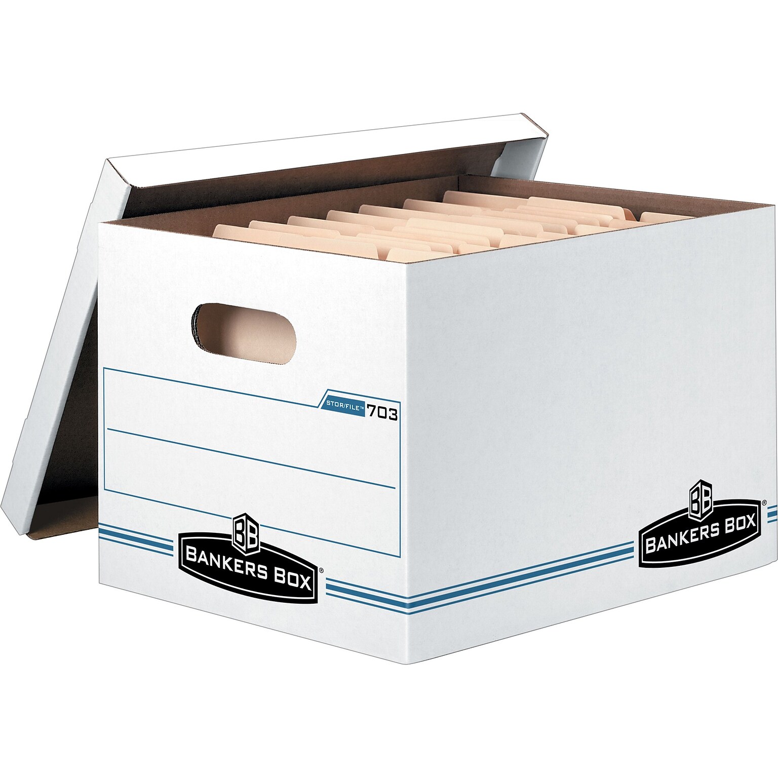 Bankers Box Stor/File 60% Recycled Corrugated File Box Lift Off Lid, Letter/Legal Size, White/Blue, 6/Pack (57036-04)