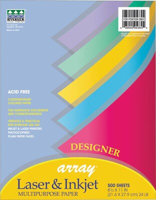 Array Recycled Designer Colored Paper, 24 lbs., 8.5 x 11, Assorted Colors, 500 Sheets/Ream (101346)