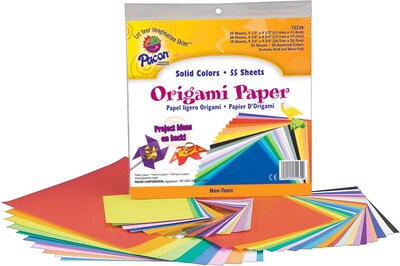 Pacon Origami Paper, Assorted Colors, Assorted Sizes, 55 Sheets/Pk