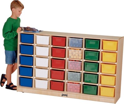 Jonti-Craft Single Tray 30-Cubbie Storage with Colored Trays, 35 1/2H x 57 1/2W x 15D