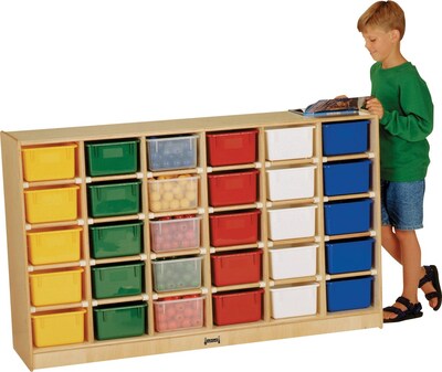 Jonti-Craft Single Tray 30-Cubbie Storage with Clear Trays, 35 1/2H x 57 1/2W x 15D