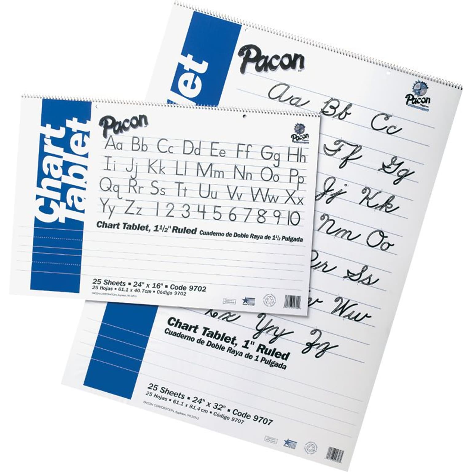 Pacon Chart Tablets, 32H x 24W, 1 Ruled, White, 70 Sheets/Pack
